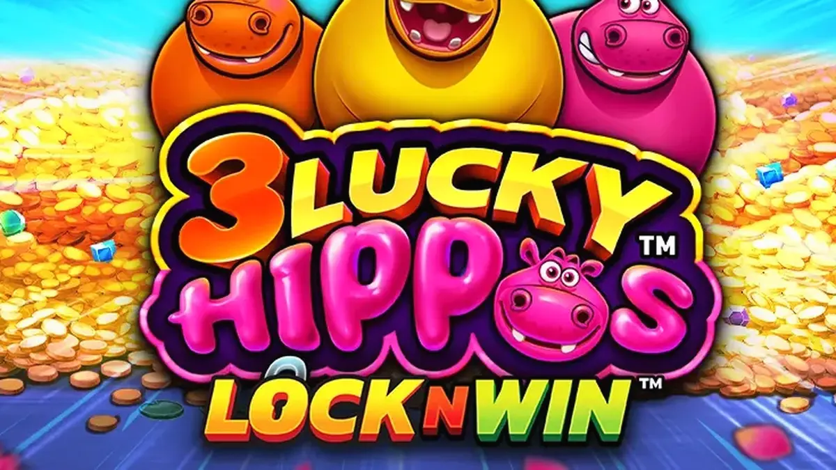 Tampilan visual slot 3 Lucky Hippos dengan tema hewan Afrika