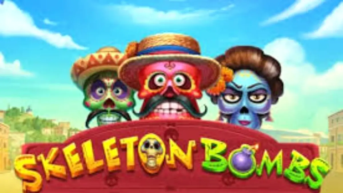 Tampilan visual slot Skeleton Bombs dengan tema perayaan Meksiko